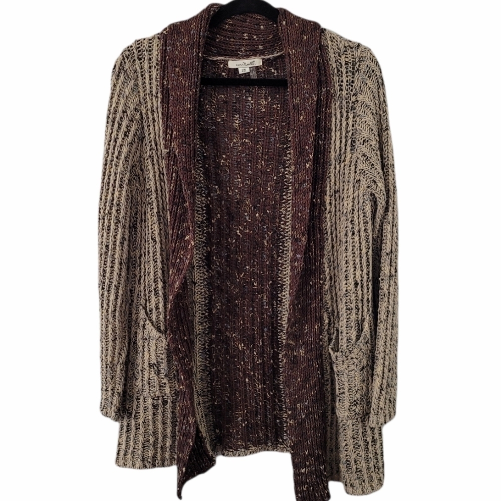 Simply Noelle Cardigan Chunky Knit Open Weave Pockets Small Medium 8-10